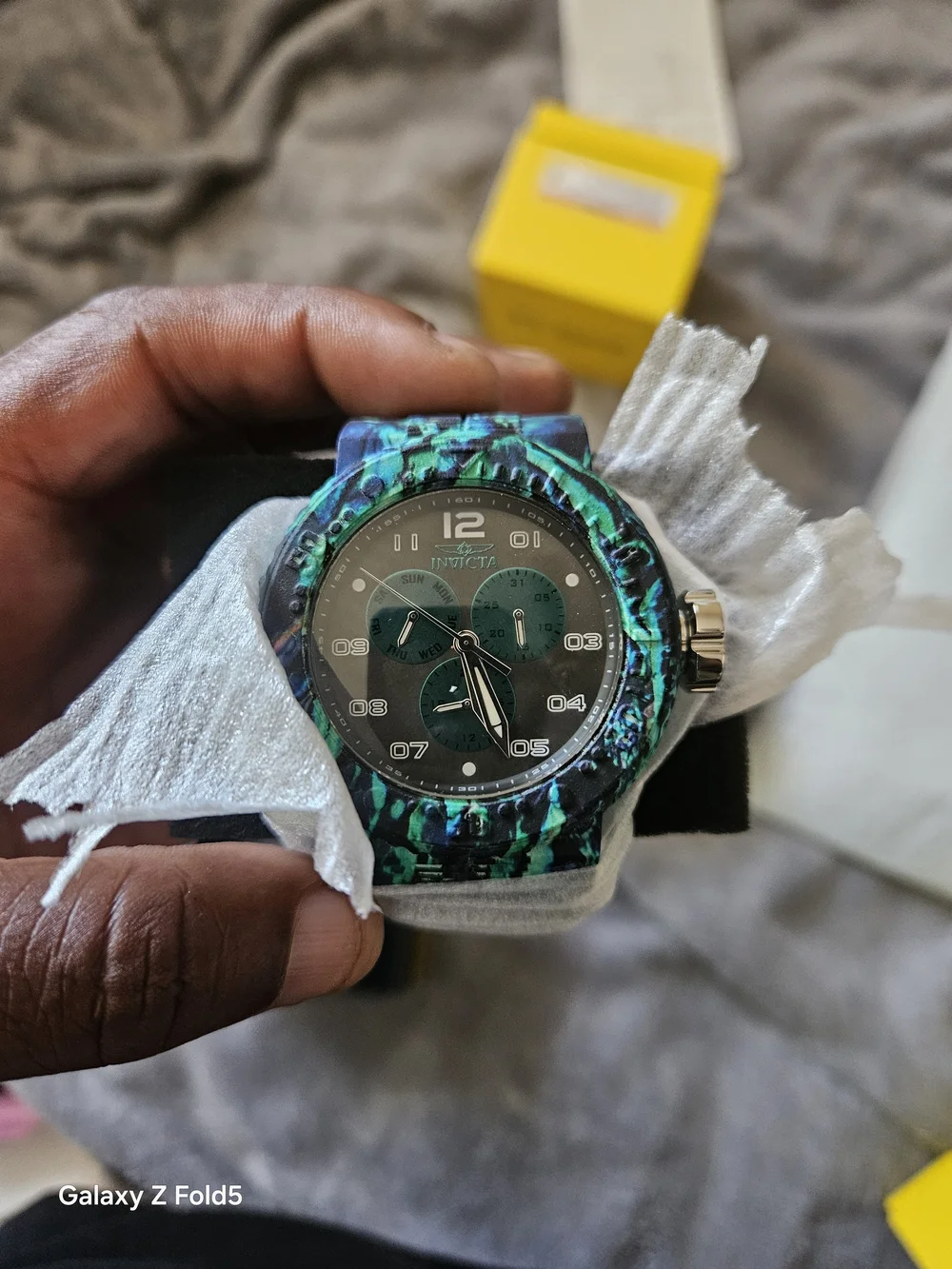 Invicta Blue-Green Abalone Pattern Chronograph Watch 50mm